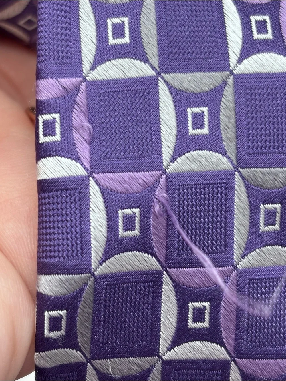 MK Michael Kors Silk Necktie Purple Lavender Geometric Squares